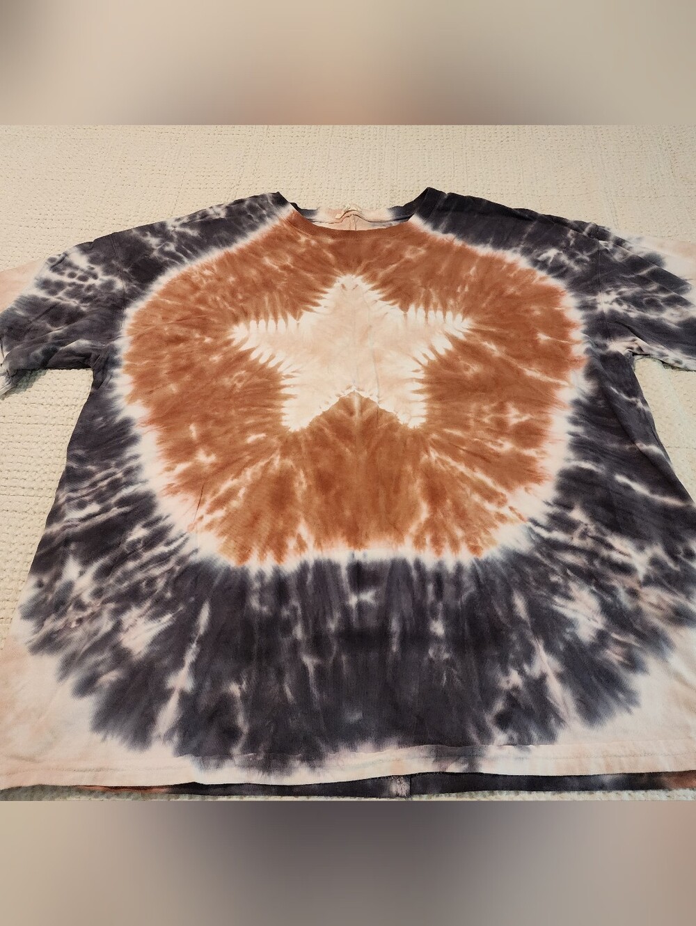 Easel Oversized Large Tie-Dye Star Tee Rust Charcoal Cream Cotton Boho Hippie
